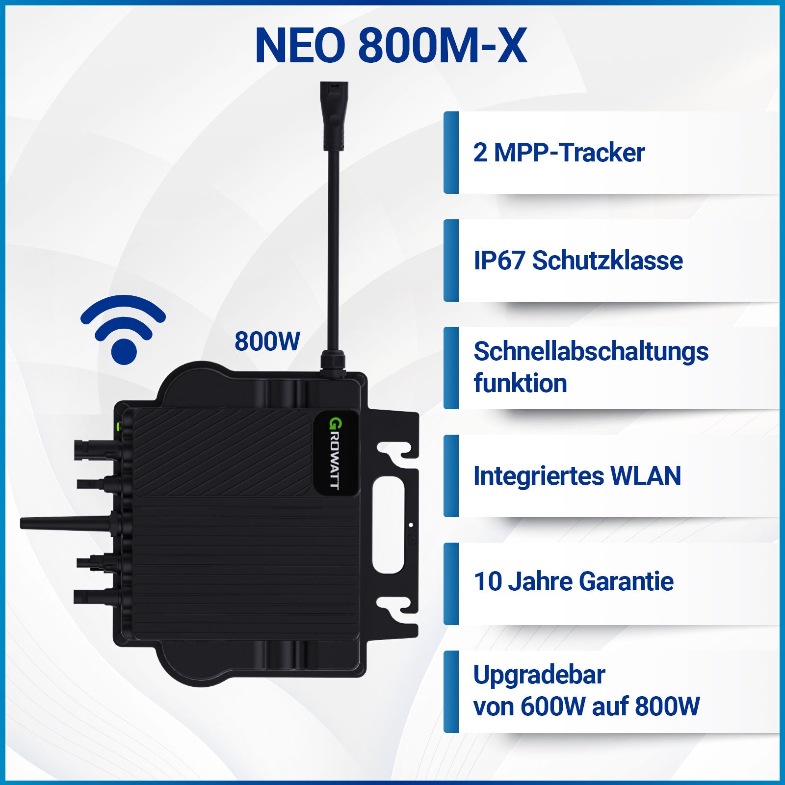Growatt NEO Wechselrichter 800M-X | Photovoltaik WIFI Wechselrichter für Balkonkraftwerk