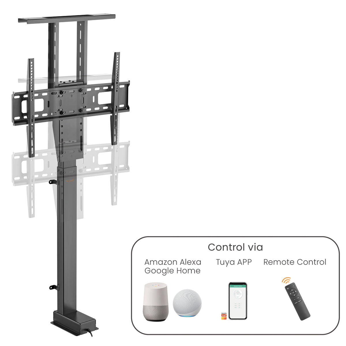 MyWall HP632AL elektrischer TV Lift mit Sprachsteuerung für 37-80 Zoll Bildschirm (mit Fernbedienung, zum Einbau in Möbel, 94-203cm Bildschirm)