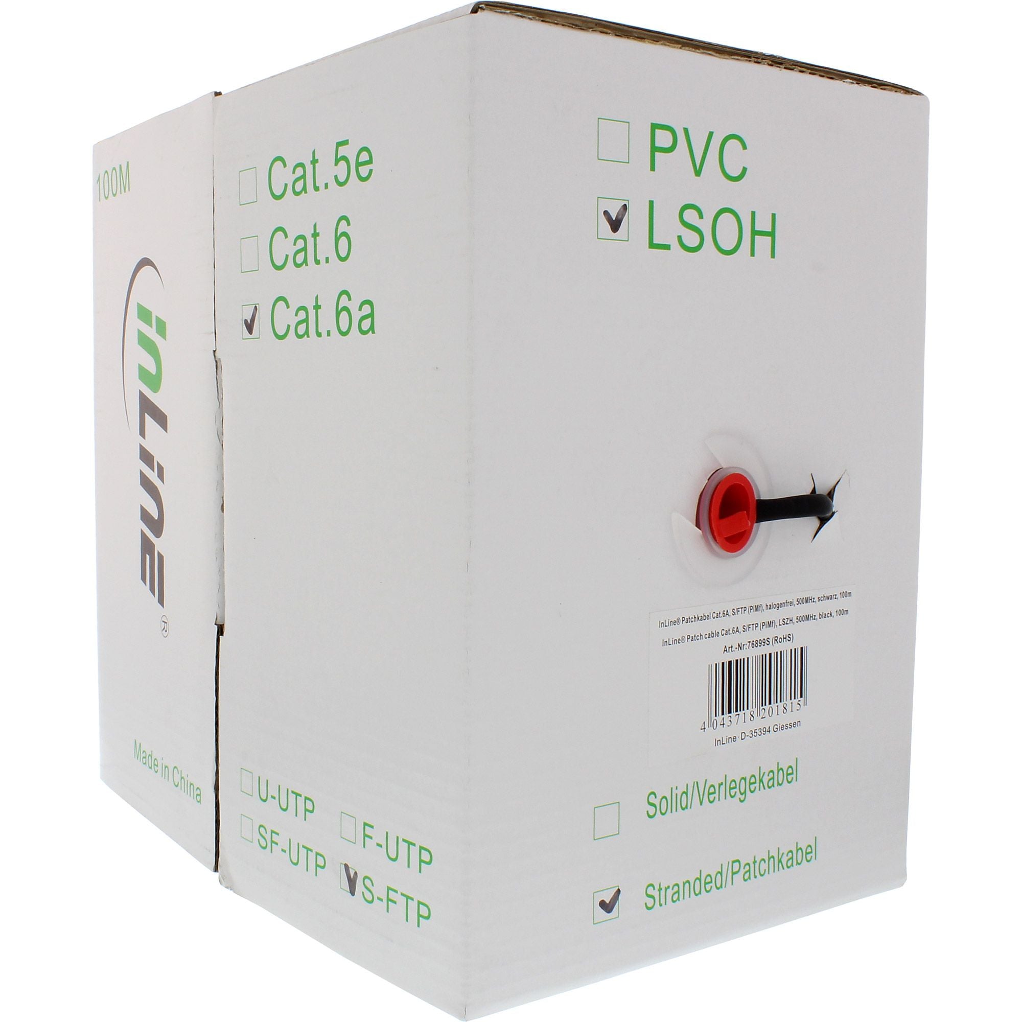 100m Patchkabel S/FTP (PiMf), Cat.6A, 500MHz, halogenfrei, Kupfer, schwarz