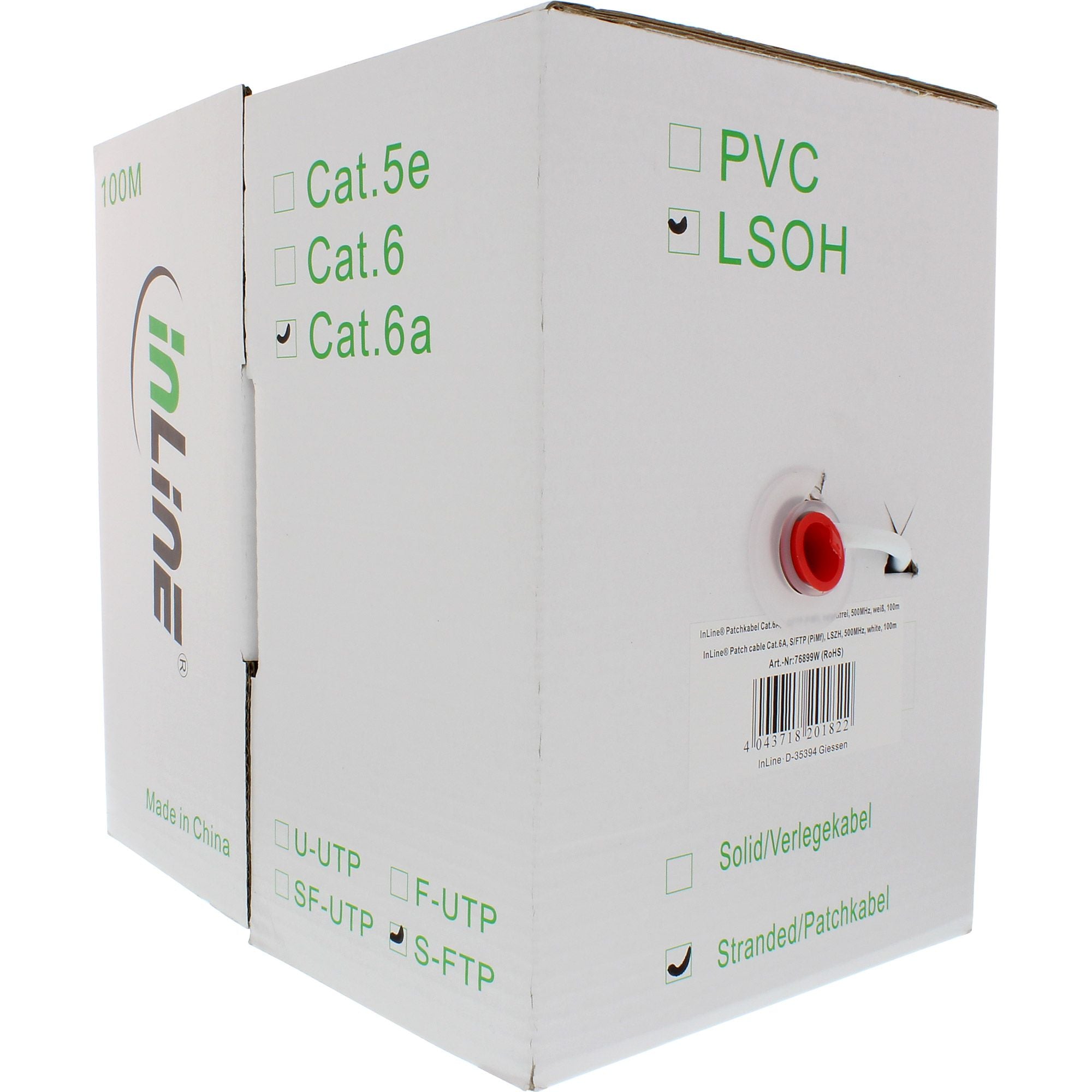 100m Patchkabel S/FTP (PiMf), Cat.6A, 500MHz, halogenfrei, Kupfer, weiß