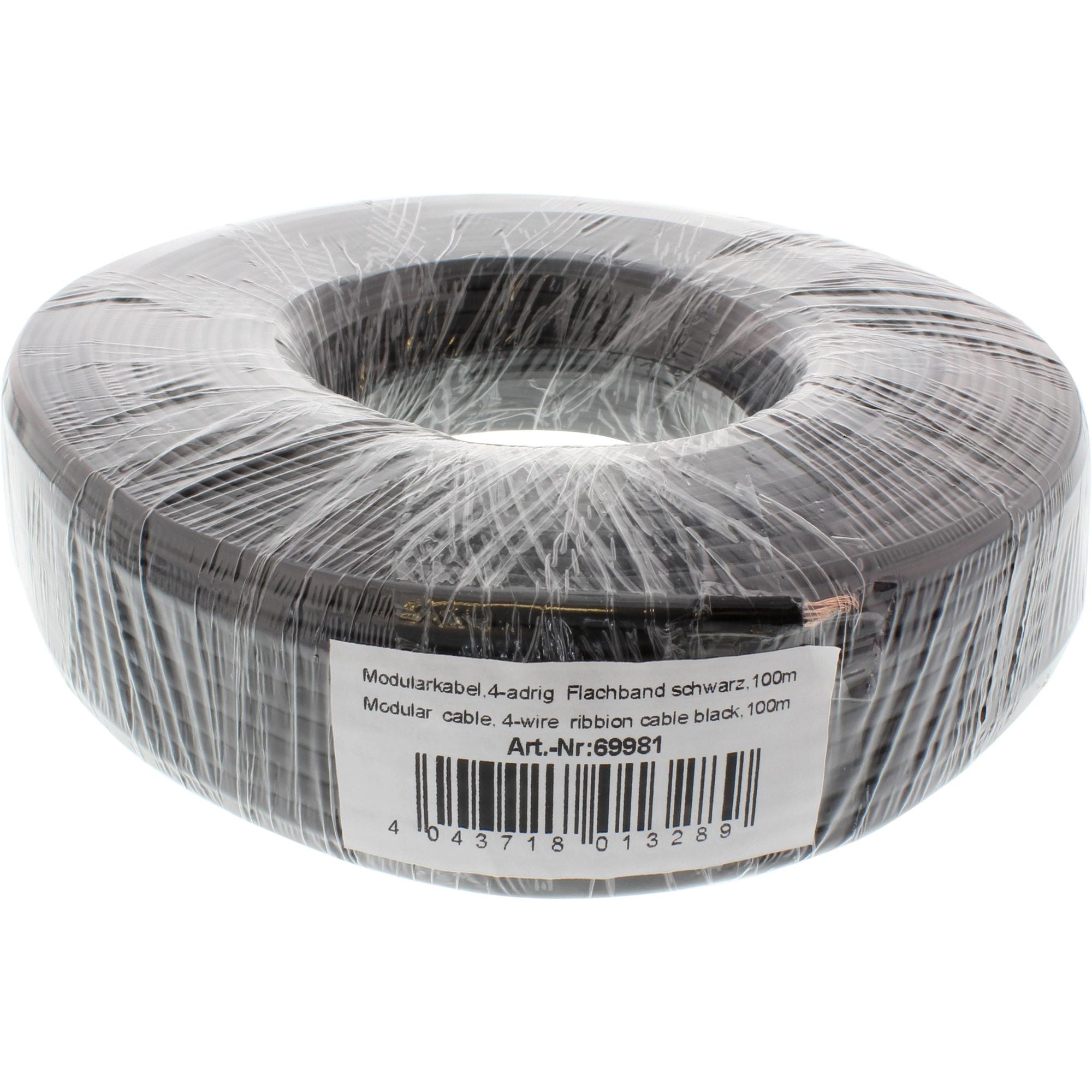 100m Ring Modularkabel 4adrig Flachband schwarz