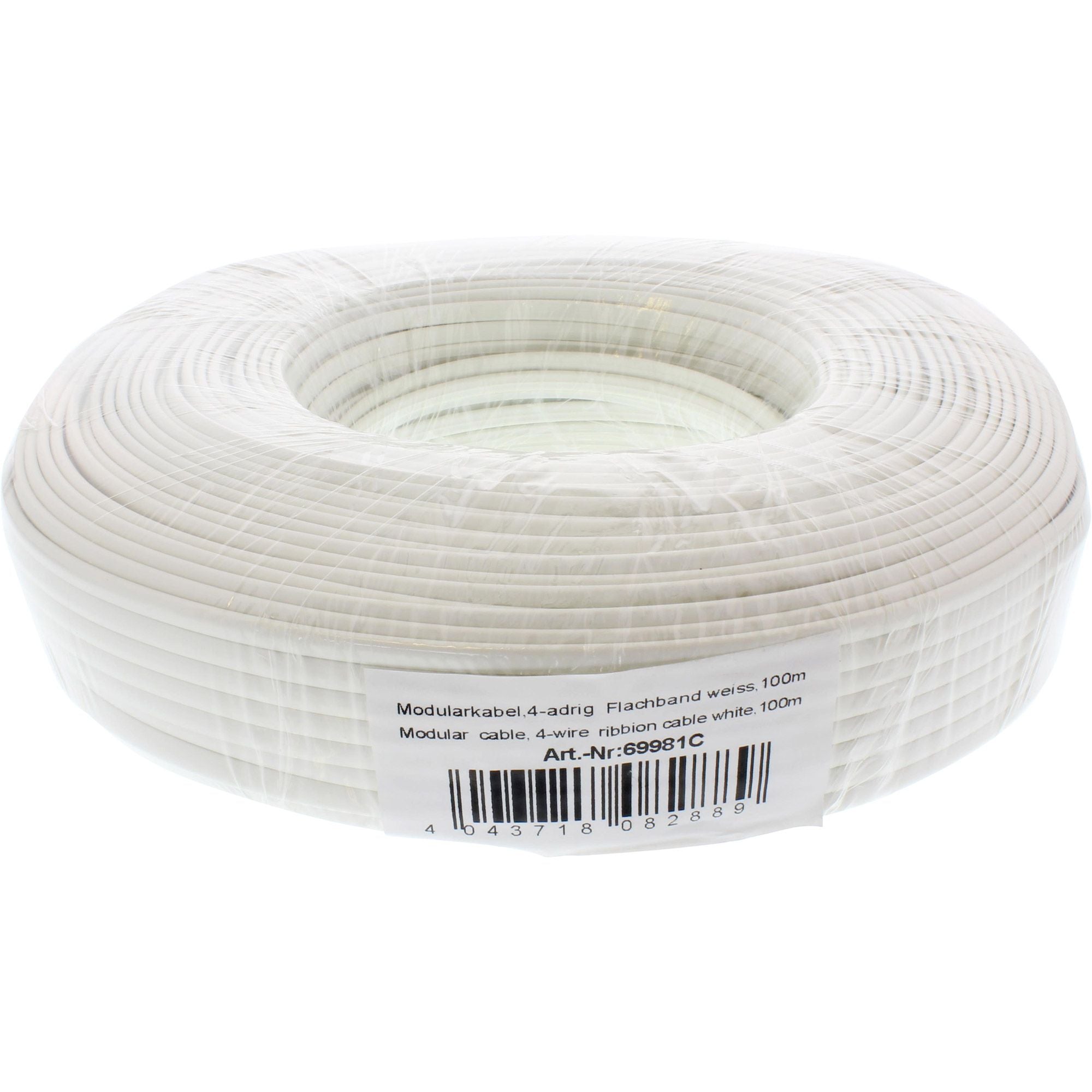 100m Ring Modularkabel 4adrig Flachband weiß