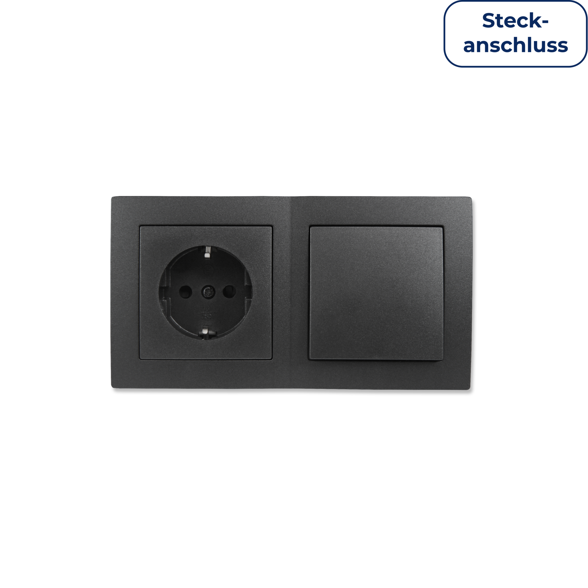 McPower Steckdosen Set | Flair | Tür 2-Fach Profi | 3-teilig, Wandsteckdose mit Lichtschalter, Klemmanschluss dunkelgrau anthrazit, matt