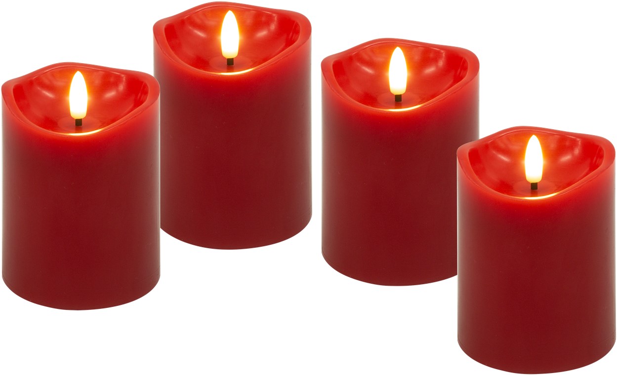 Lichterkerzen mit Timerfunktion 4er Set in Rot mit 3D Docht & Batteriebetrieben, elegant für Wohnzimmer, Esszimmer und Advent