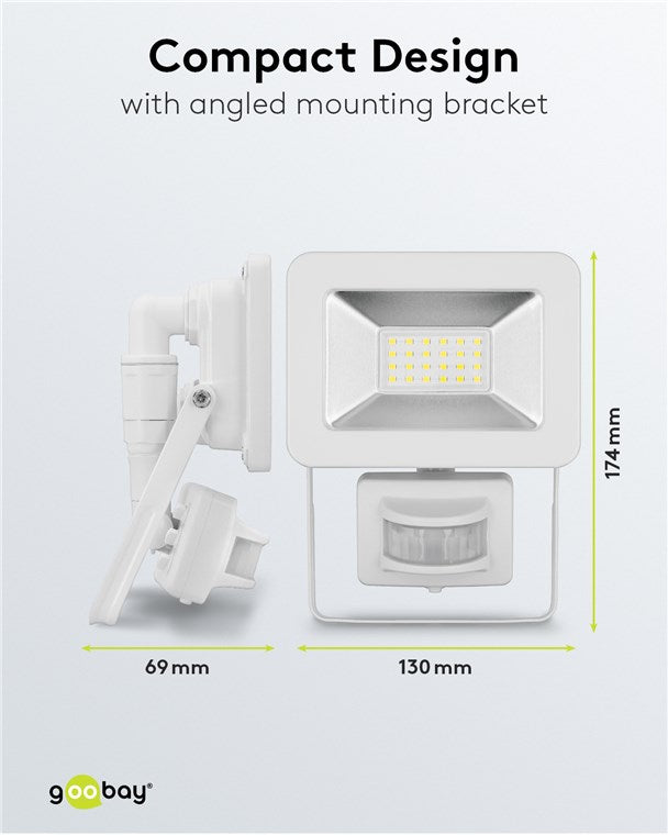 LED Strahler Bewegungsmelder Außen 20W / PIR Sensor Außenstrahler IP44 / Neutralweißes Licht 1700 lm / LED Scheinwerfer Fluter Wandmontage / Gartenstrahler / Weiß