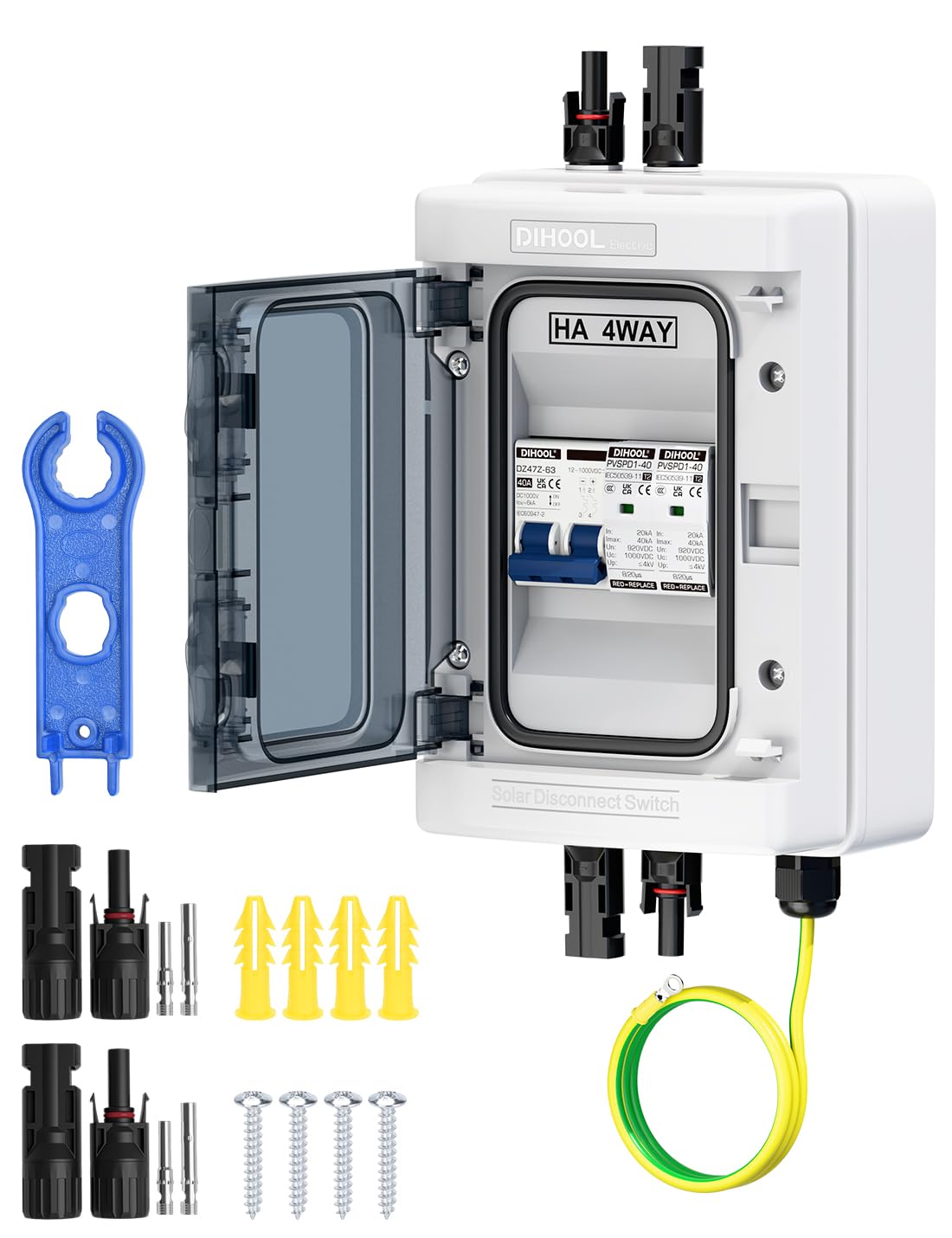 DC Überspannungsschutz PV Anlage Solar Anschlusskasten für 2 * 600W Solarmodule Balkonkraftwerk, DC Trennschalter 40A 1000V