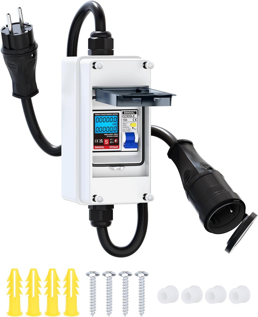 Mobiler Digitaler Stromzähler Für Steckdose 80A 230V Mit Typ A fi ls Schutzschalter 16A und Schuko Stecker Ip65 Stromverbrauchsmesser