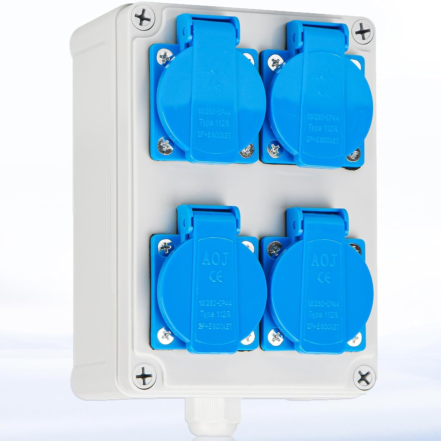 Wandverteiler Baustromverteiler Vorverkabelt Stromverteiler, mit 4x 16A 230V Schuko Steckdosen, IP67 Wasserdicht Gehäuse für Innen und Außen