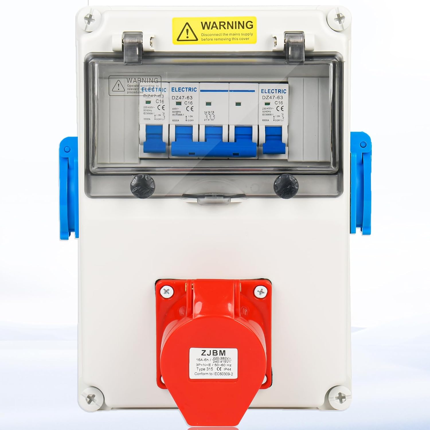 Wandverteiler Vorverkabelt Stromverteiler, 2x 230V Schuko Steckdosen + 1x CEE 16A 380V, Baustromverteiler mit Leitungsschutzschalter, IP67 Wasserdicht Gehäuse für Innen und Außen