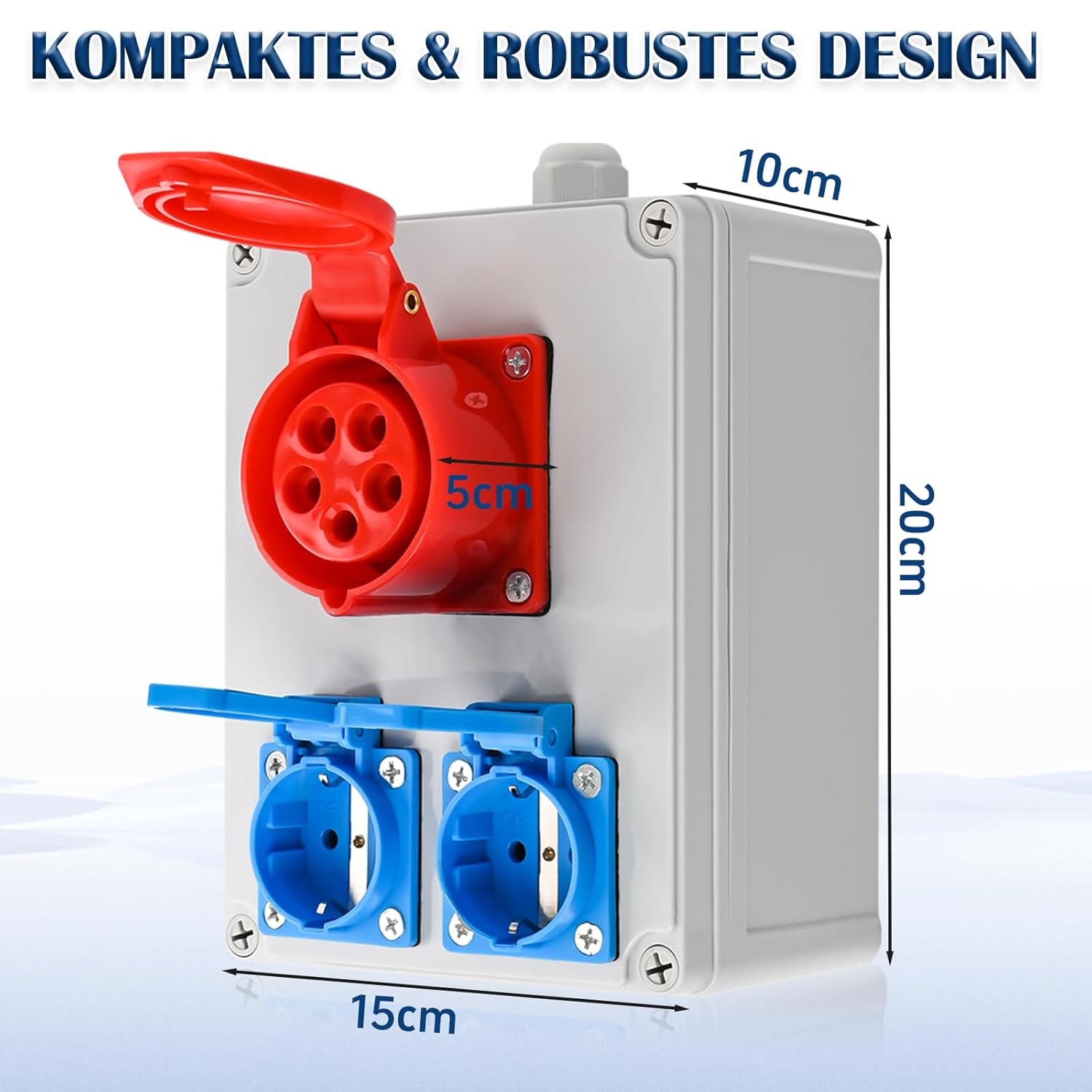 Wandverteiler Baustromverteiler Vorverkabelt Stromverteiler, 2x 16A 230V Schuko Steckdosen + 1x CEE 16A 380V, IP67 Wasserdicht Gehäuse für Innen und Außen