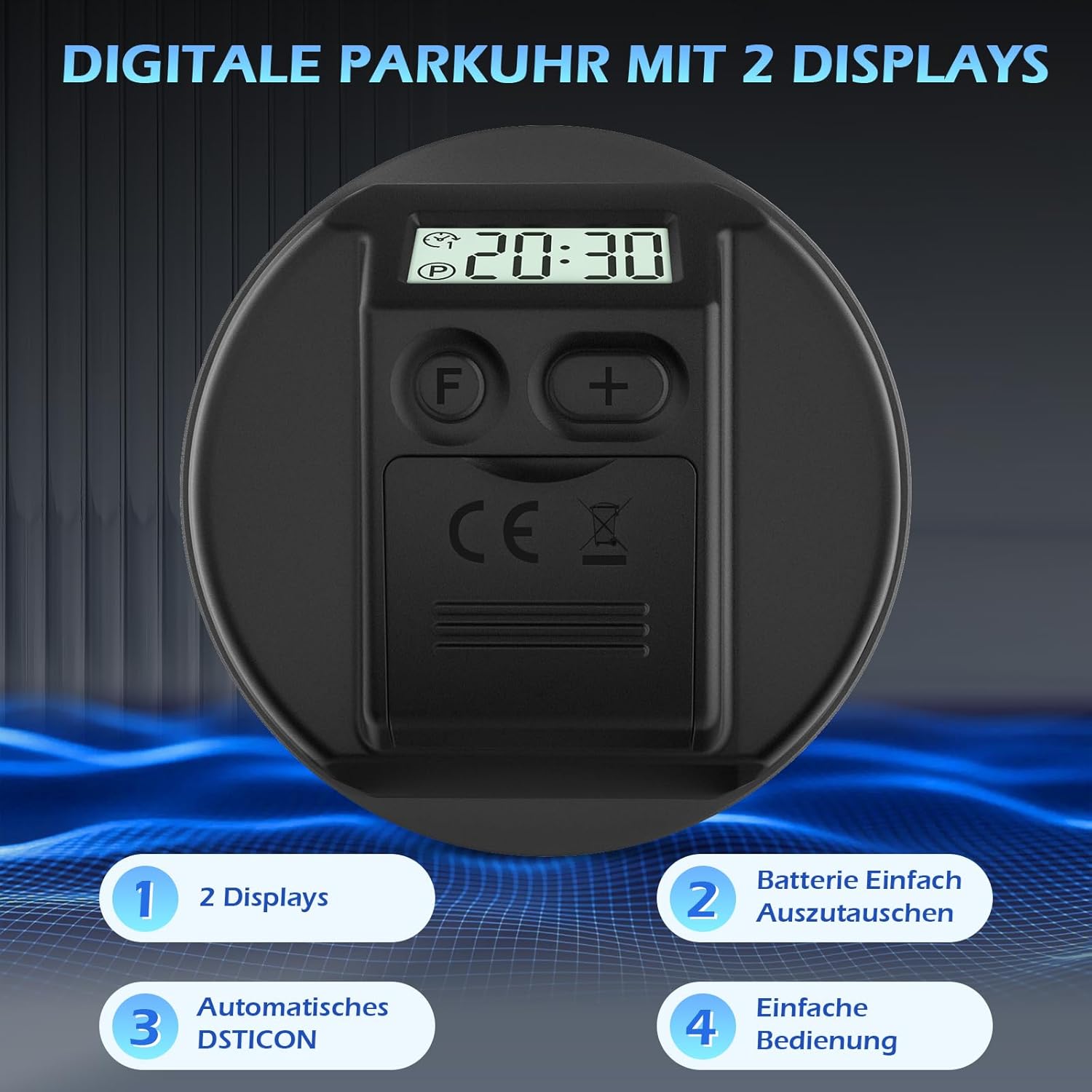 2 Stück Elektronische Parkscheibe mit Zulassung vom KBA, Automatische Digitale Parkscheibe Elektrisch mit Batterie, Elektrische Parkuhr Auto mit 2 Displays & Nachtparkmodus & Vielseitig