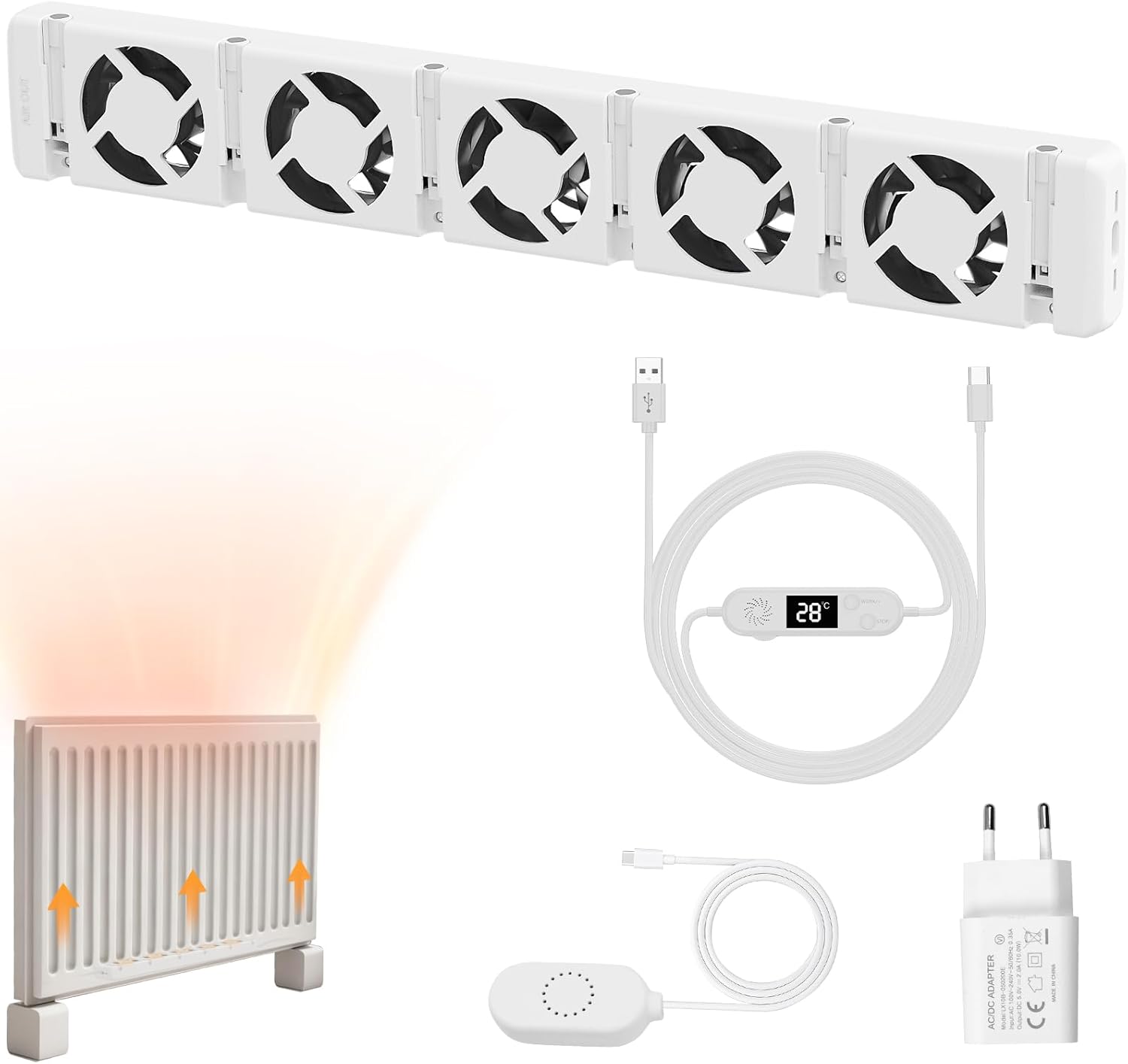 Heizkörper Ventilator 5.0 Heizungsventilator, Smart Heizkörperverstärker Einstellbarer Geschwindigkeit mit Thermostaten, Heizungslüfter Lauf Ruhig Sparen von Energie & Heizkosten (Mono Set)