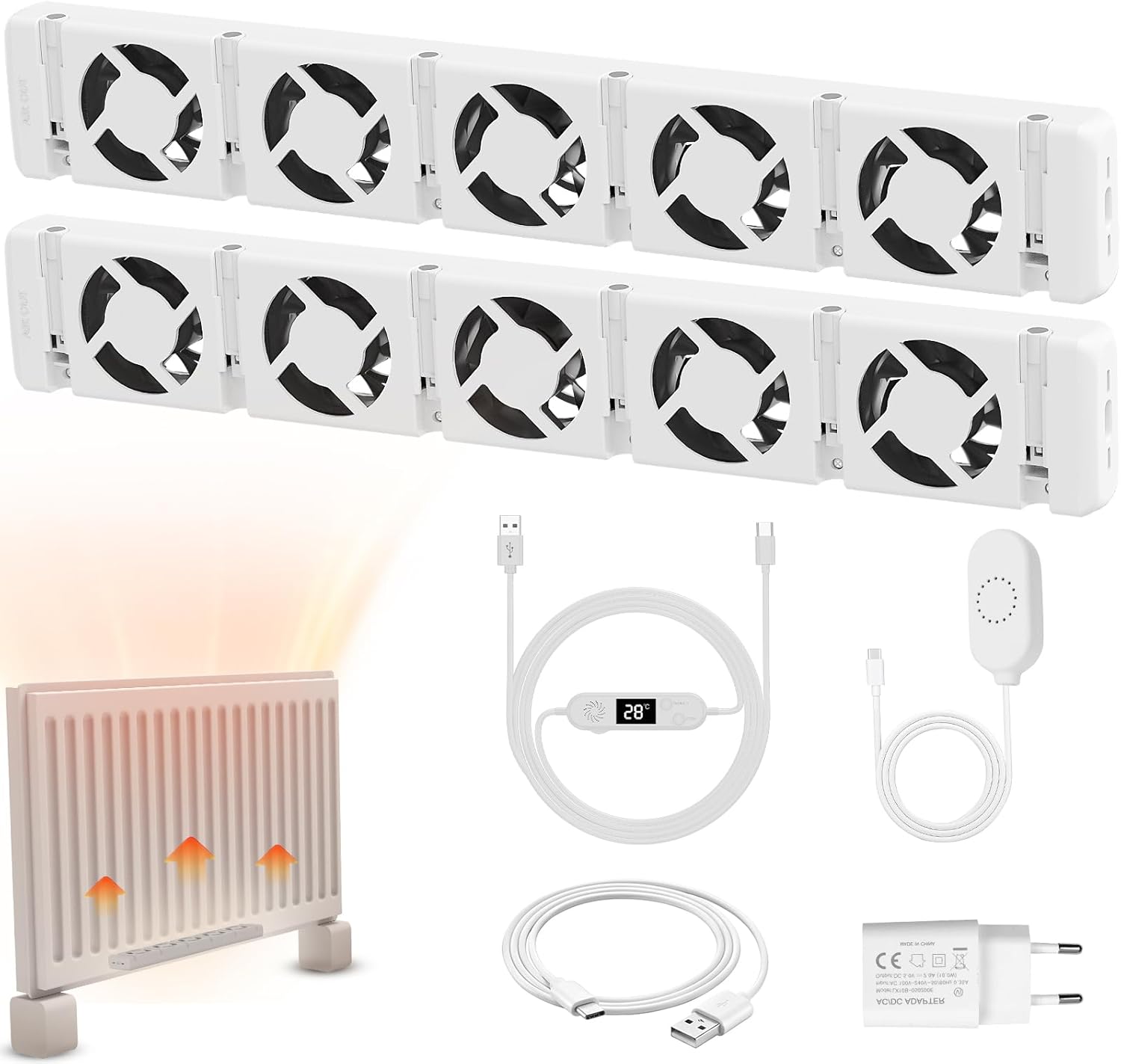 Heizkörper Ventilator 5.0 Heizungsventilator, Smart Heizkörperverstärker Einstellbarer Geschwindigkeit mit Thermostaten, Heizungslüfter Lauf Ruhig Sparen von Energie & Heizkosten (Duo Set)