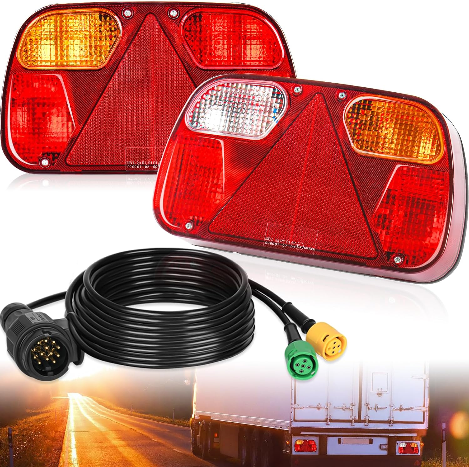 Anhänger Rückleuchten, 12V Universal Rückleuchten Set Anhänger 13 Polig Stecker 5M Kabelsatz, PKW LKW Beleuchtung mit E11-Zertifiziert für Straßenverkehr Zugelassen