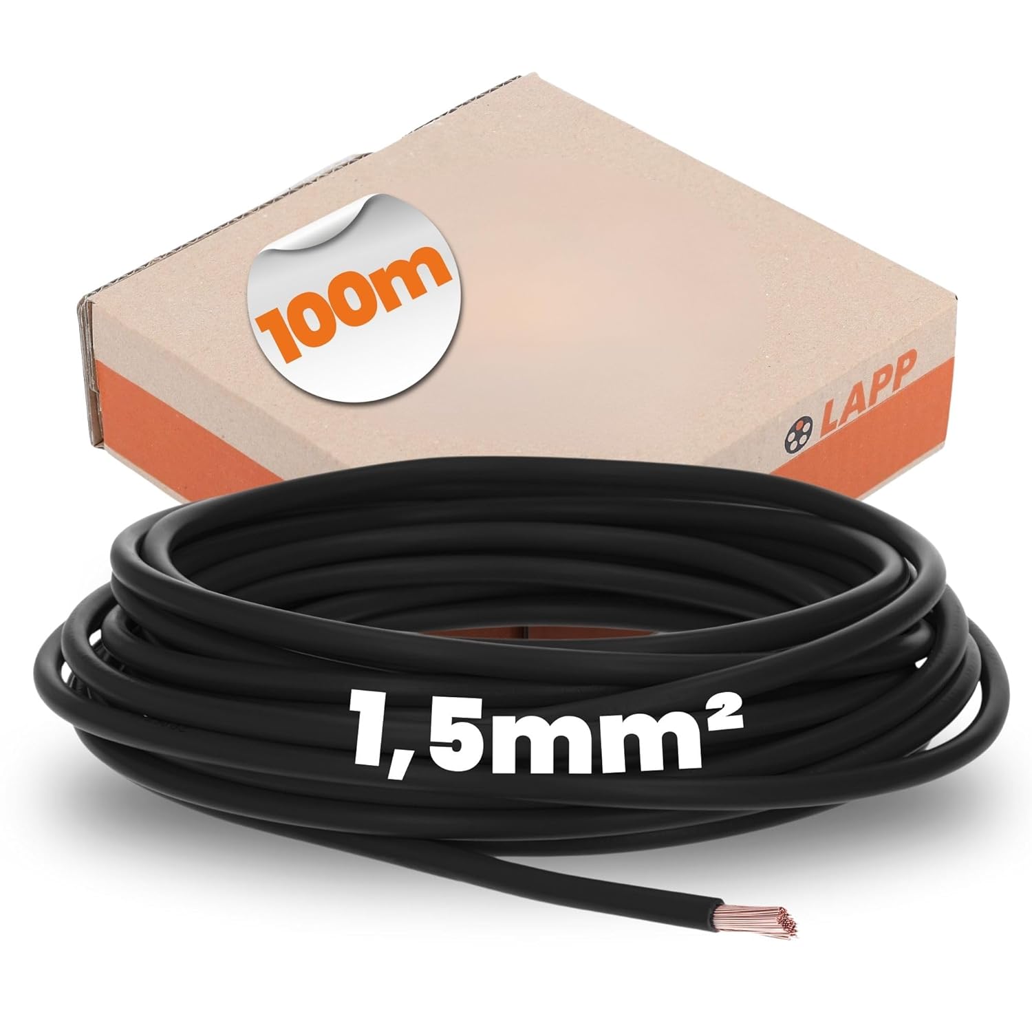 100 Meter Lapp 4520011 H07V-K 1,5 mm² schwarz I Verdrahtungsleitung I Aderleitung flexibel I PVC Einzelader I Litze 1,5mm2 I Verdrahtung