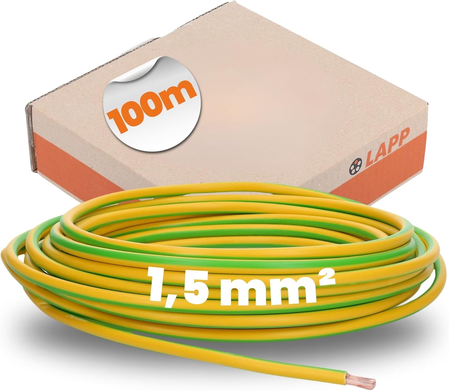 Lapp 100 Meter 4520001 H07V-K 1,5 mm² grün / gelb Verdrahtungsleitung I Aderleitung flexibel I Litze 1,5mm2 I Verdrahtung feindrätig I Einzelleitung Zählerschrank I Kabel eindrähtig für Schaltschrank