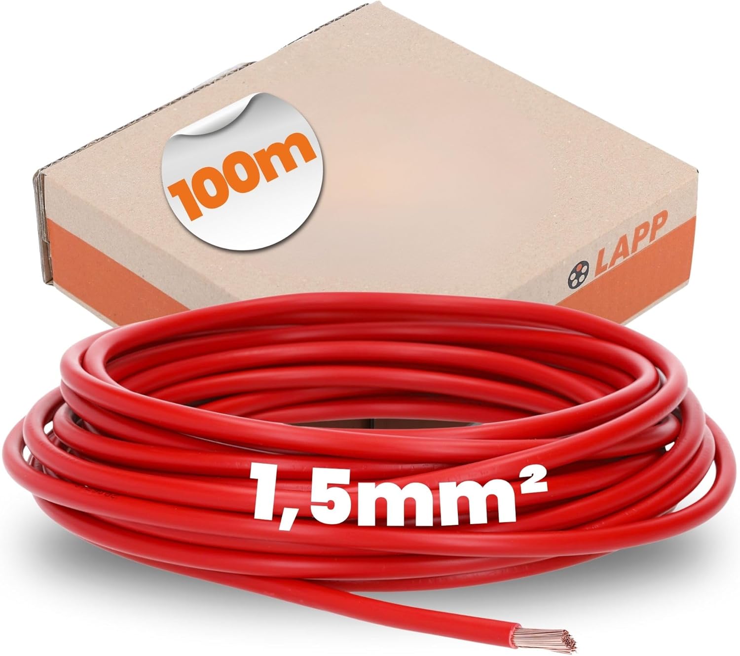 100 Meter Lapp 4520041 H07V-K 1,5 mm² rot I Verdrahtungsleitung I Aderleitung flexibel I PVC Einzelader I Litze 1,5mm2 I Verdrahtung