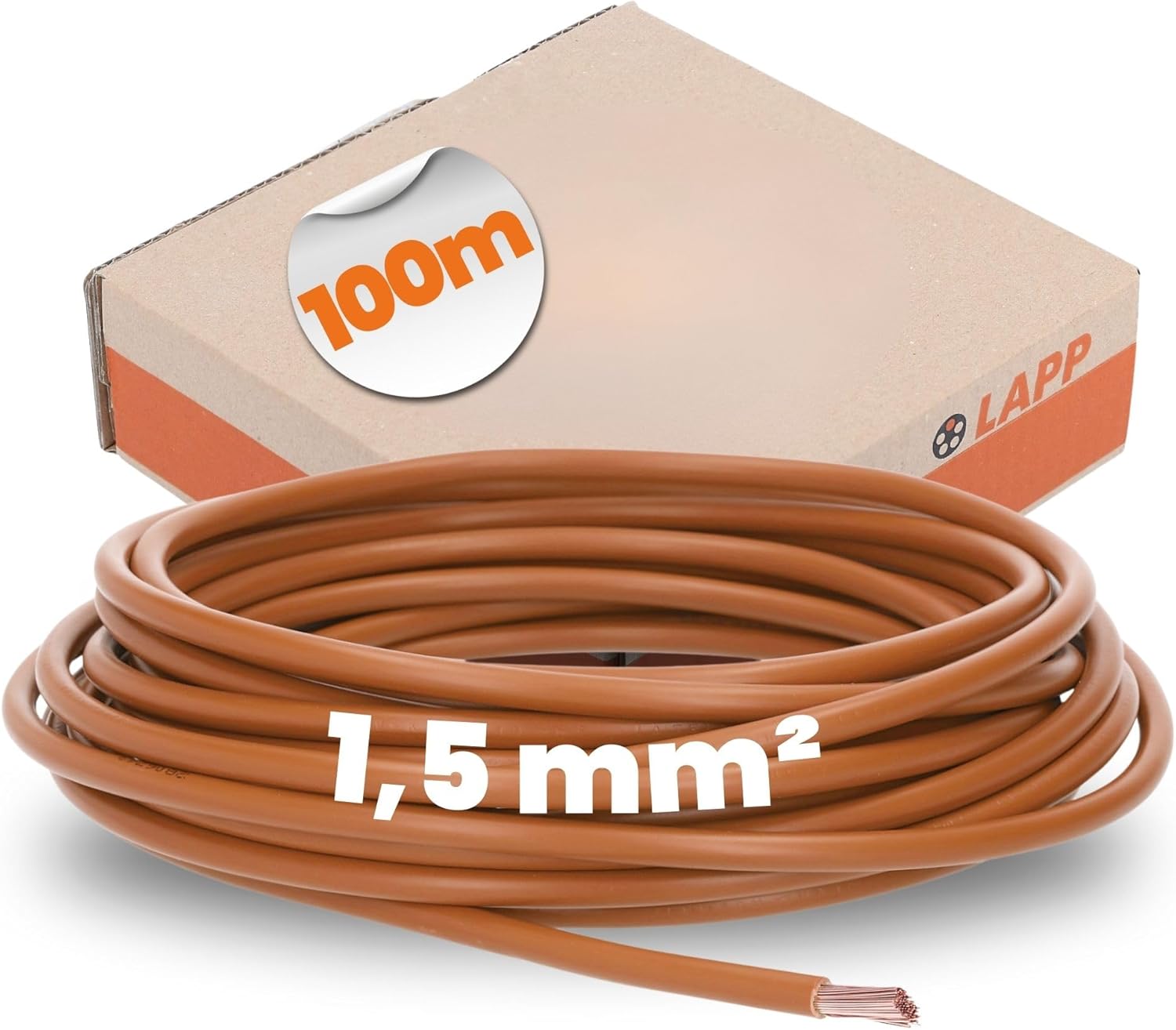 100 Meter Lapp 4520031 H07V-K 1,5 mm² braun I Verdrahtungsleitung I Aderleitung flexibel I PVC Einzelader I Litze 1,5mm2 I Verdrahtung