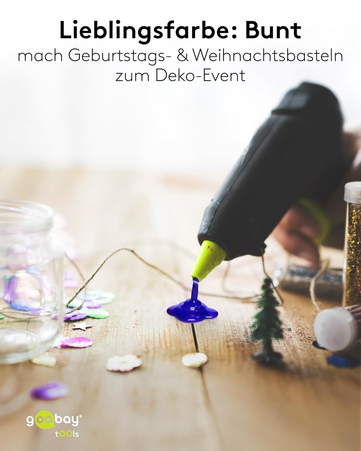 Heißklebepistole Farb-Sticks 11x200 mm, 10 Stk, 5 Farben, Klebesticks für Standard-Klebepistolen, Heißklebesticks, schnelltrocknend, für Modellbau, Bastel- und DIY-Projekte