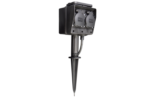 Gartensteckdose McPower, 2-fach, IP44, mit Erdpieß, 3m Kabel, Zeitschaltuhr