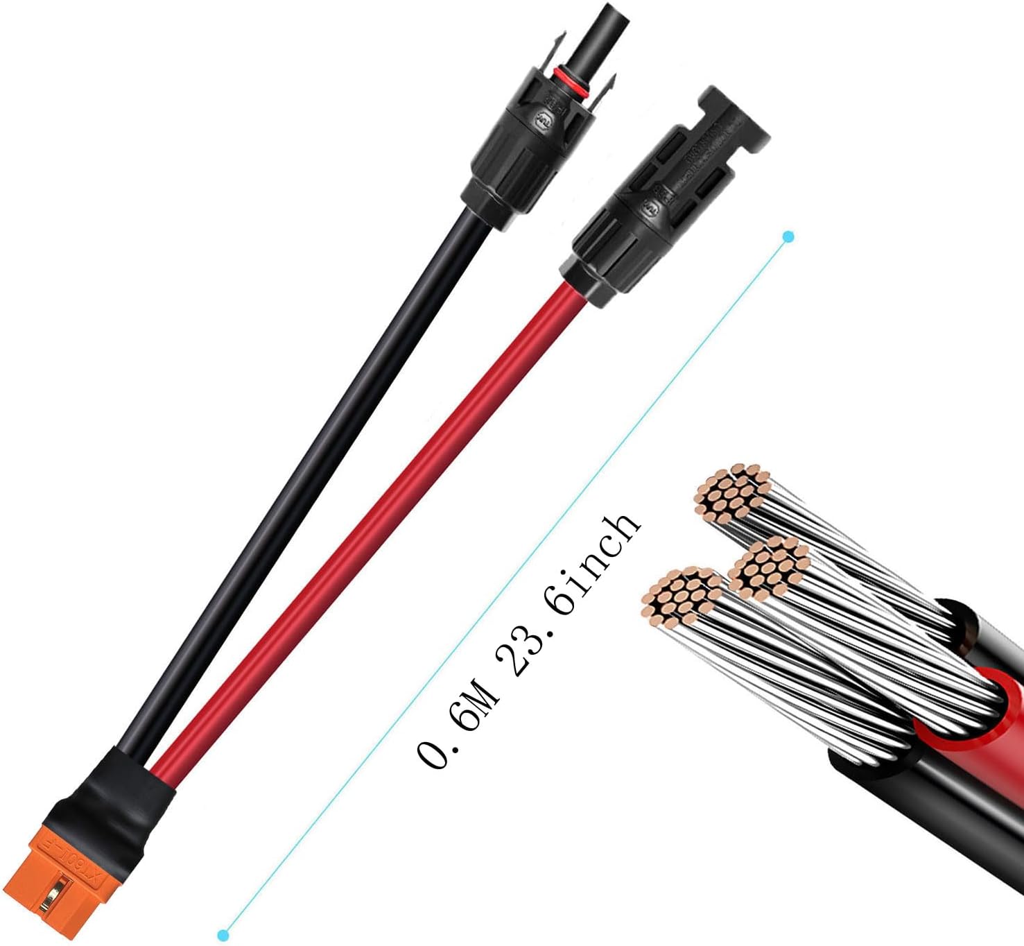 0,6m Solarladekabel Solarstecker auf XT60i Adapter Stecker Anschluss Solarpanel 12AWG XT60i-F Kabel Kompatibel für Ecoflow Delta River Solargenerator Tragbare Powerstation