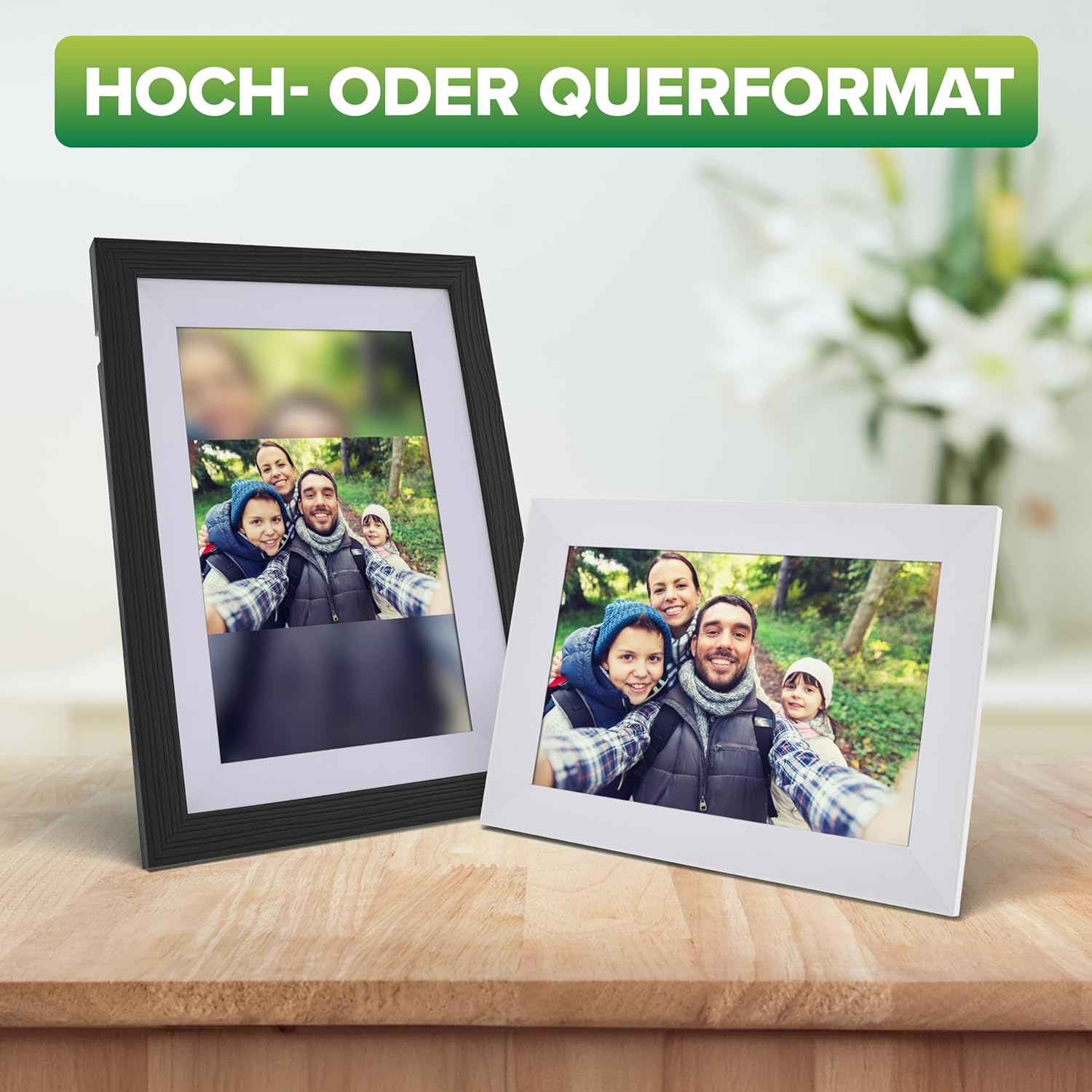 Digitaler Bilderrahmen, WiFRAME 2, FRAMEO, inkl. 3 Wechselrahmen, Walnussholz, WiFi, 10,1 Zoll mit Touch-Funktion, 1920x1200, 16GB Speicher, Teilen Sie Ihre Momente sofort von überall