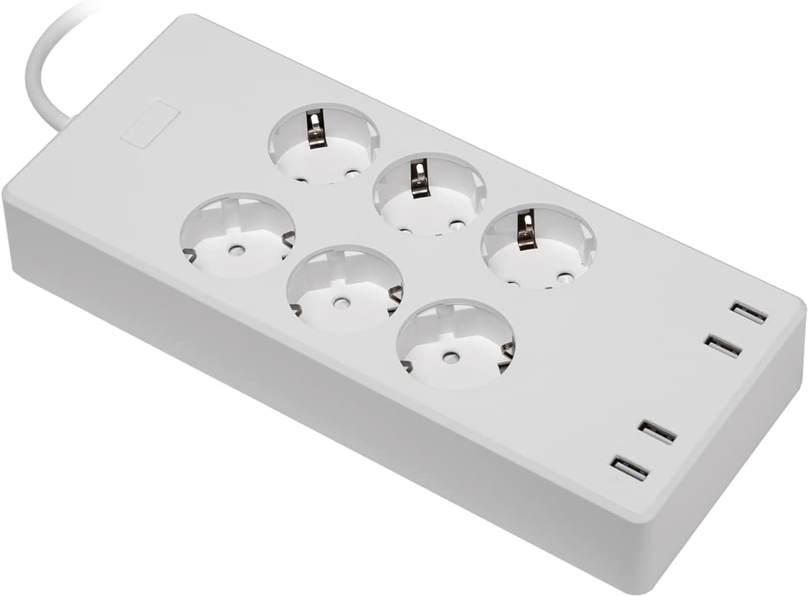 NW11L Smarte 6-Fach Schutzkontakt-Steckdosen-Leiste mit 4 USB-Buchsen, Timer, Smart Home, Google Assistant, Alexa, Smart Apps, Sprachsteuerung, 10 Anschlüsse, 1,7m Kabel, getrennt schaltbar