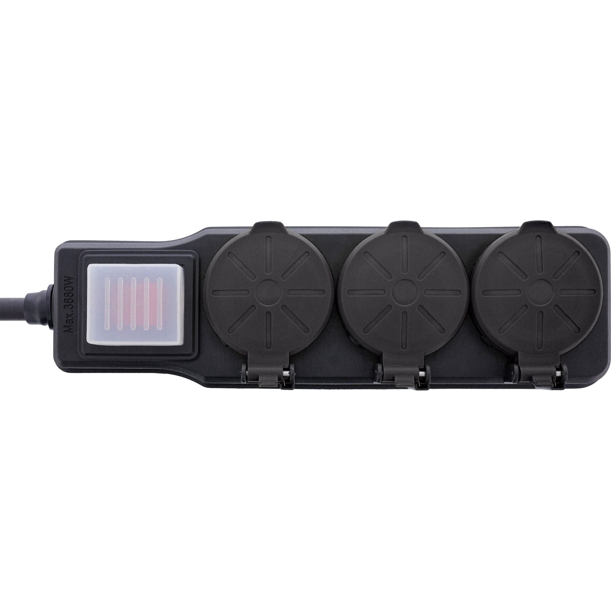 3-Fach Steckdosenleiste, Außensteckdose, Outdoor, Mehrfachsteckdose, Steckerleiste, IP44, mit beleuchtetem EIN/Aus Schalter, erhöhter Berührungsschutz, Länge: 10m