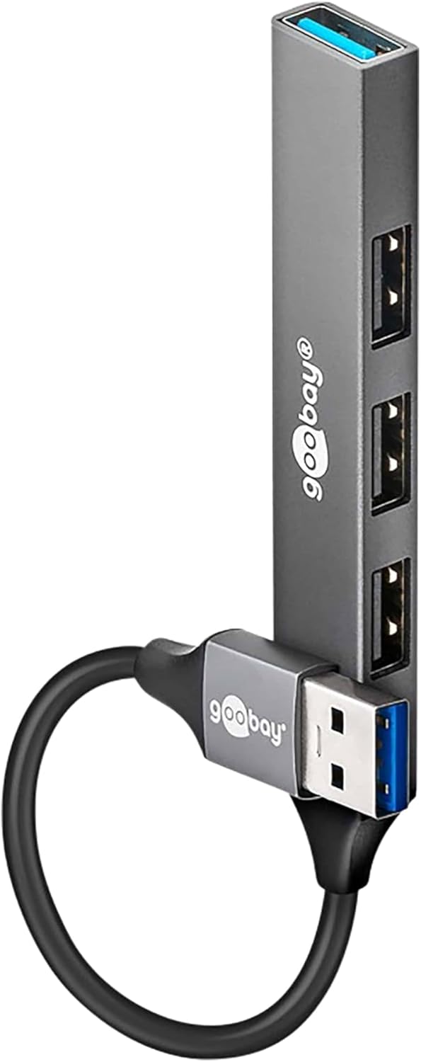 4-Port USB 3.2 Slim, Mehrfachstecker, Verteiler, 5 Gbits Splitter, Schlanker A zu 4-Fach A Multiport Adapter 3.0 Hub