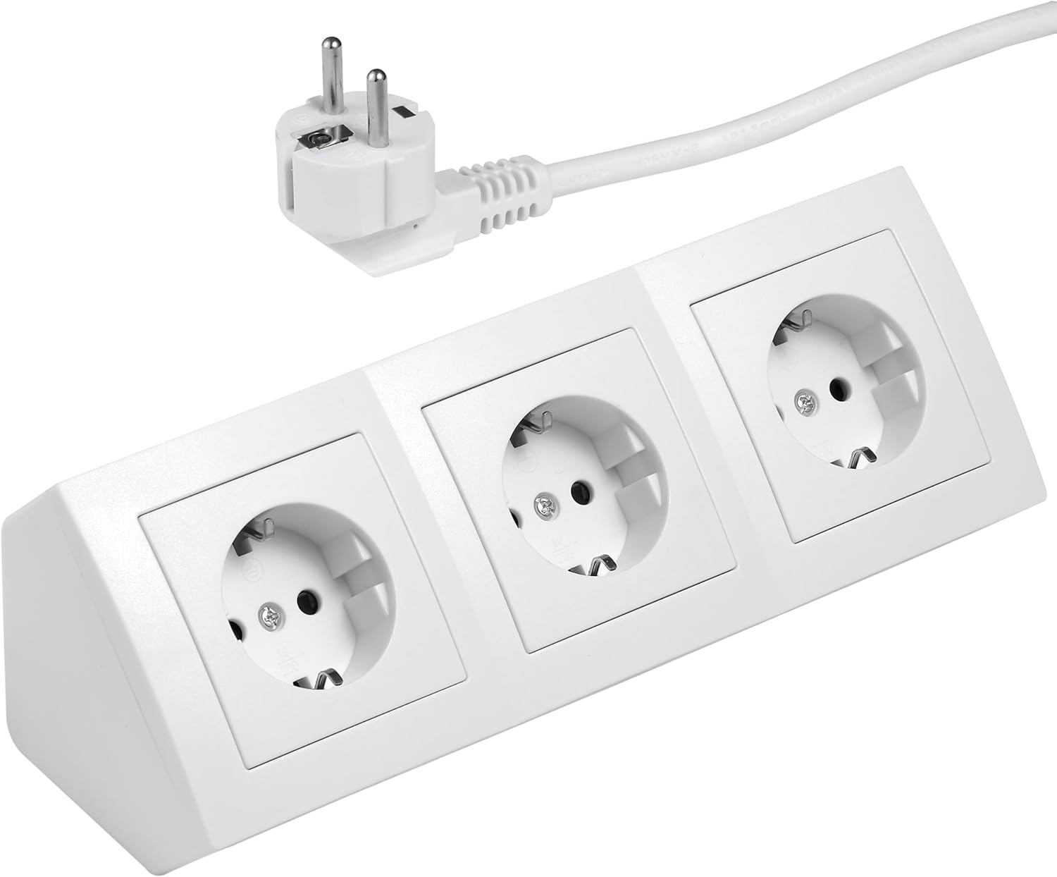 McPower Steckdosenblock Unterbausteckdosen | Flair | Ecksteckdose 3-Fach Steckdosen Schutzkontakt, 2m Kabel mit Stecker, 250V / 16A, Aufbau (weiß)