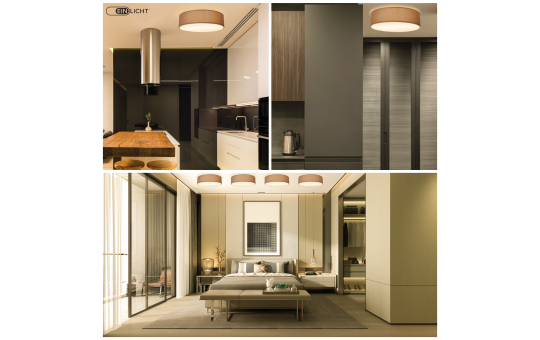 EINLICHT Deckenleuchte rund Ø 38cm | Fabric | moderne Deckenlampe Stoff für 2-Flammig E27 40W Lampenschirm Schlafzimmer Wohnzimmer Stoffschirm, Taupe Braun