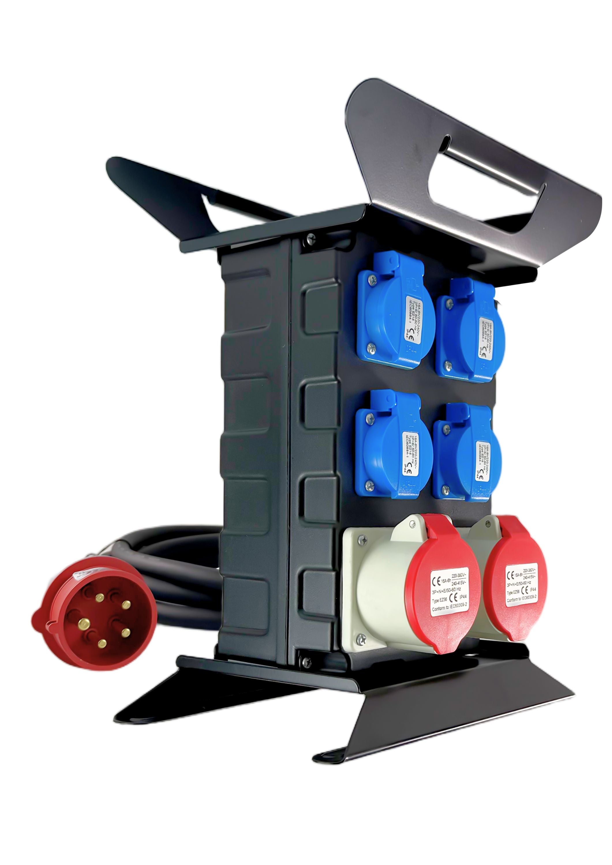 CEE Baustromverteiler Starkstrom Schuko Adapter 4 x 230V 2 x 400 V 5-polig 16A Mit FI Schutzschalter