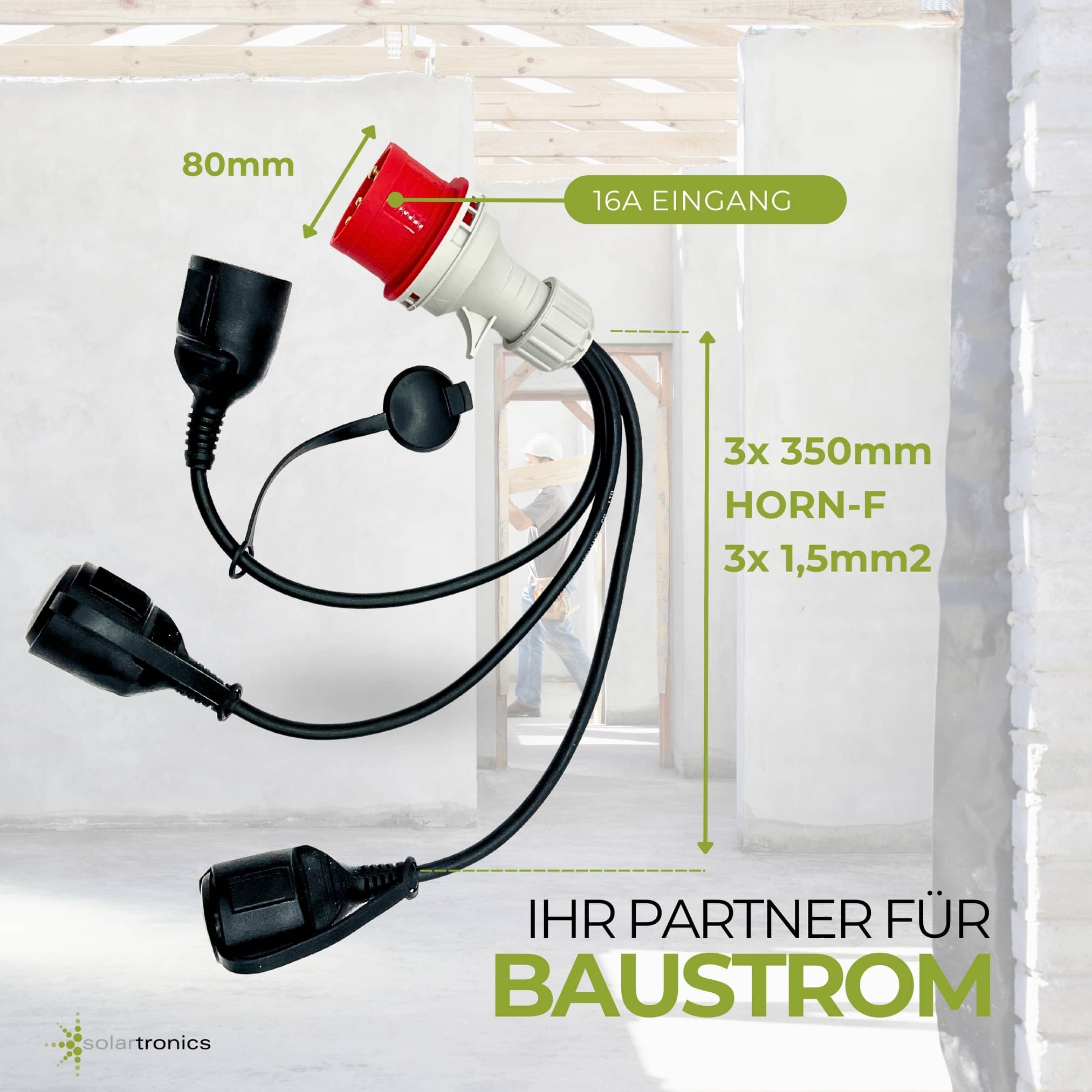 CEE-Adapter Starkstrom 16 A 400 V auf 3x Schuko 230 V IP44