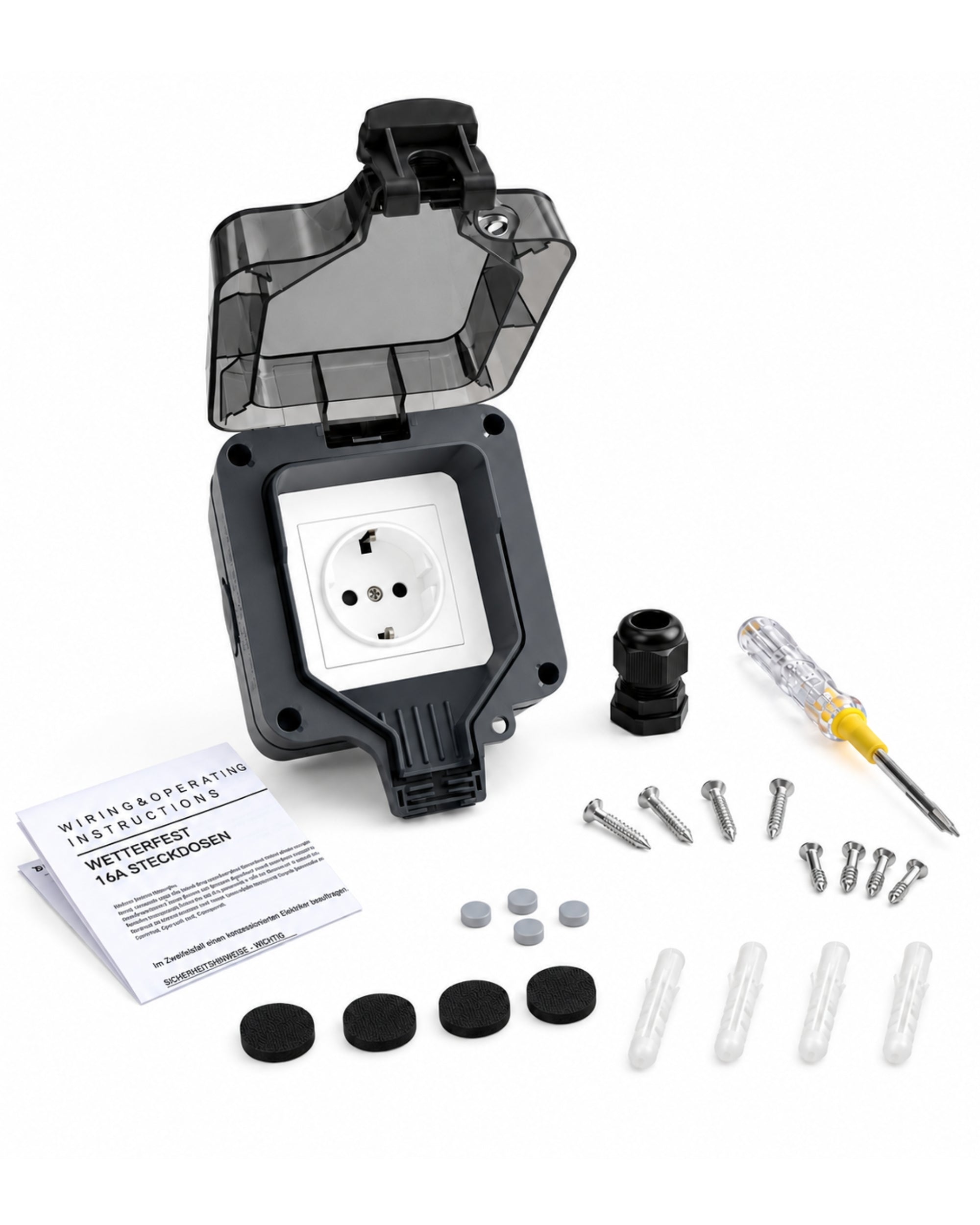 Außensteckdose-Set IP66 Schwarz IP66 Wetterfest Schutzkontakt mit Klappdeckel