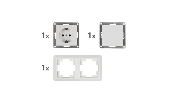 MC POWER - CUP - Wand Steckdosen und Schalter Set | Tür 2-fach | 3-teilig | weiß, poliert