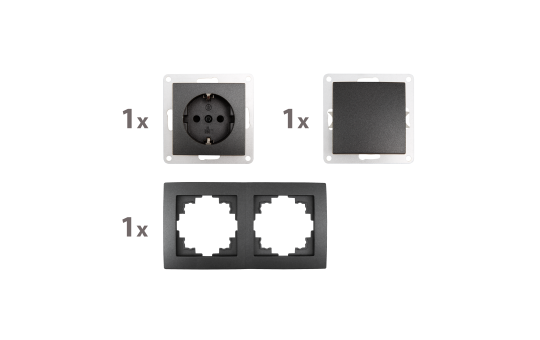 MC POWER - FLAIR - Wand Steckdosen und Schalter Set | Tür 2-fach | 3-teilig | Schutzkontaktsteckdose Schalter mit Rahmen dunkelgrau anthrazit, matt