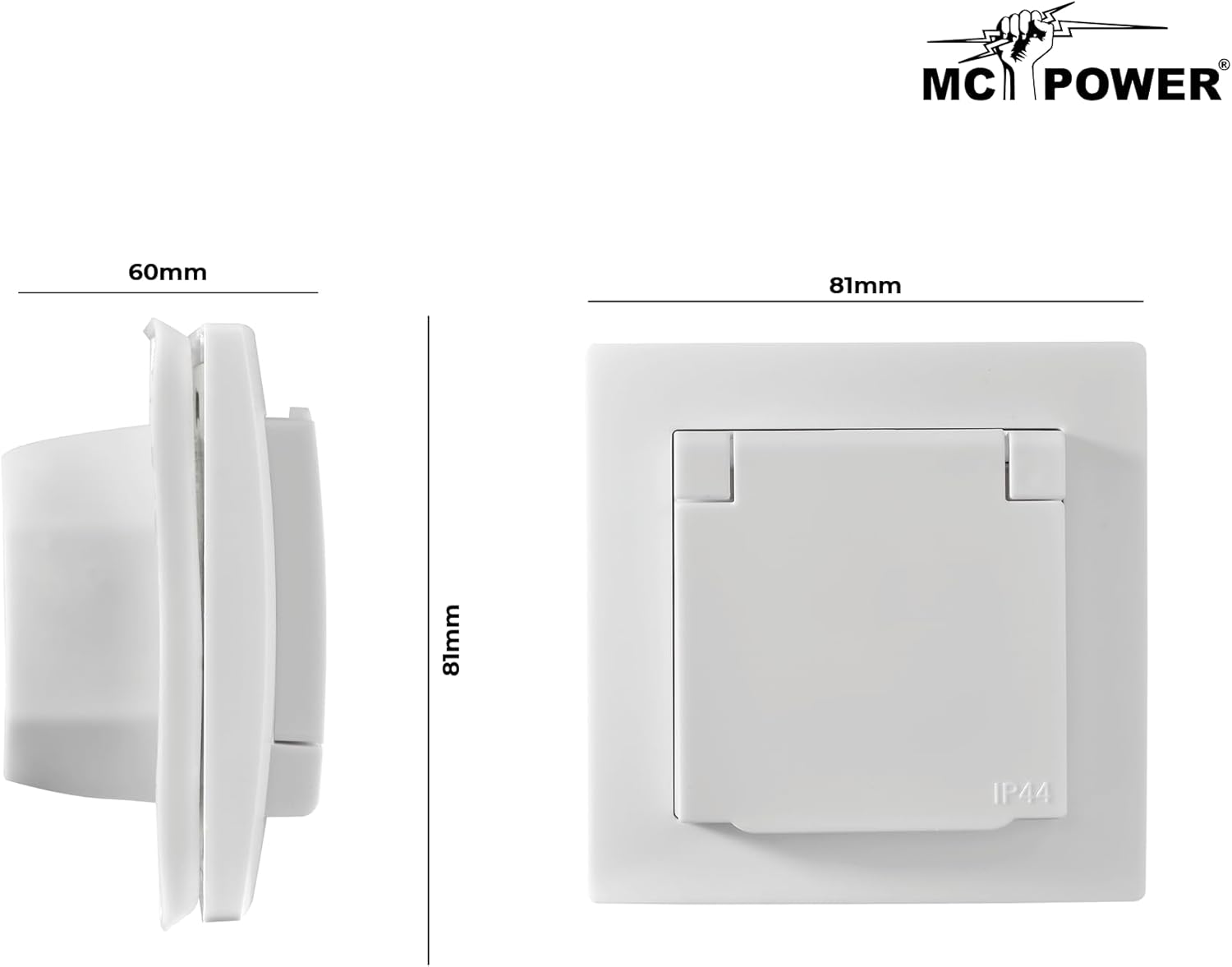 MC POWER - Schutzkontakt Steckdose IP44 | FLAIR | 250V~/16A, UP, Klappdeckel, weiß, matt