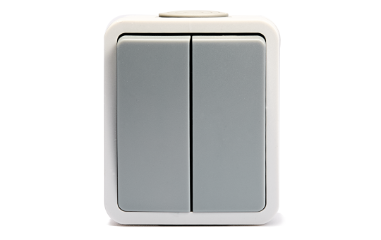 MC POWER Feuchtraum Serienschalter Aufputz | Fix | Licht Schalter Doppelschalter Steckanschluss, IP54, 250V 10A, AP grau
