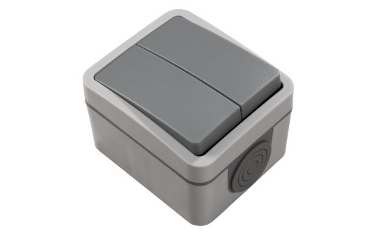 MC POWER Feuchtraum Serienschalter Aufputz | Fix | Licht Schalter Doppelschalter Steckanschluss, IP54, 250V 10A, AP grau