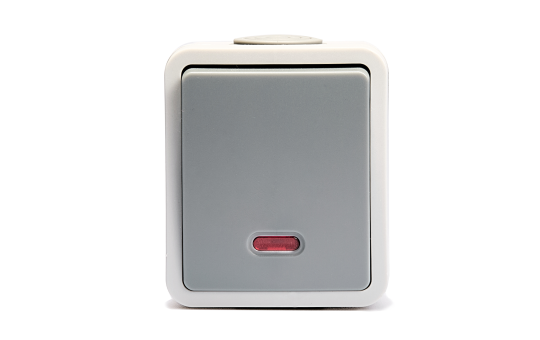 MC POWER Feuchtraum Kontroll Schalter Aufputz | Fix | Schalter Betriebslampe, Steckanschluss IP54, 250V 10A, AP grau