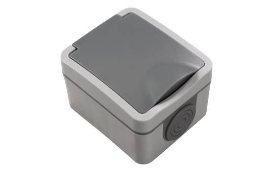 MC POWER Feuchtraum Steckdose Aufputz | Fix | Einzelsteckdose Steckdose 1-fach Steckanschluss, 250V 16A, IP54, AP grau