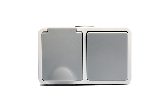 MC POWER Feuchtraum Kombidose Schalter Steckdose Aufputz | Fix | horizontal 1fach Kombischalter mit Steckdose Steckanschluss, 250V, AP grau