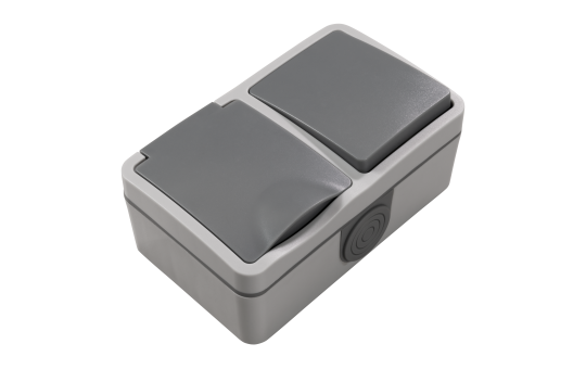 MC POWER Feuchtraum Kombidose Schalter Steckdose Aufputz | Fix | horizontal 1fach Kombischalter mit Steckdose Steckanschluss, 250V, AP grau