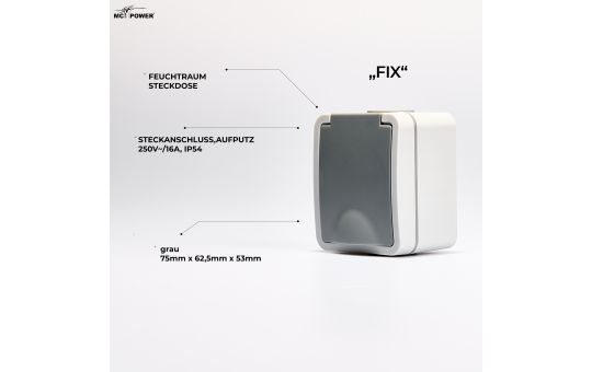 MC POWER Feuchtraum Schalter Steckdosen Set | 1x Kombi Schalter Steckdose horizontal + 2x Einszelsteckdose | Fix Heizkeller | IP54 Steckdose Lichtschalter mit Steckanschluss grau