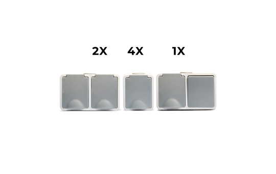 MC POWER Feuchtraum Schalter Steckdosen Set | 1x Kombi Schalter Steckdose horizontal + 2x Doppelsteckdose horizontal 4 x Einzelsteckdose | Fix Werkstatt | IP54, Steckanschluss grau