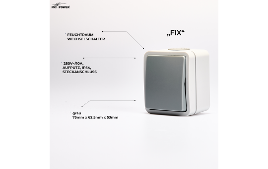 MC POWER Feuchtraum Schalter Steckdosen Set | 2x Wechselschalter + 6x Einzelsteckdose | Fix Starter | IP54 Steckdose Lichtschalter mit Steckanschluss grau