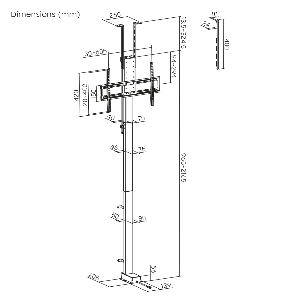MyWall HP66-3 elektrischer TV Lift zum hochfahren & herunterlassen 43-88" Bildschirme (mit Fernbedienung, für 109-224cm TVs, max. 60kg Belastbarkeit)