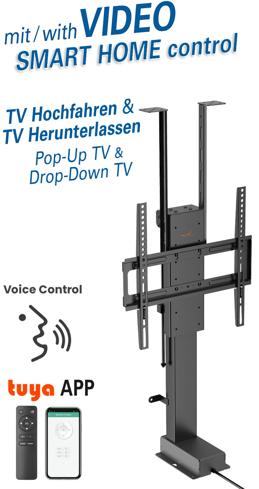 MyWall HP66-1 elektrischer TV Lift zum hochfahren & herunterlassen 32-48" Bildschirme (mit Fernbedienung, für 81-122cm TVs, max. 60kg Belastbarkeit)