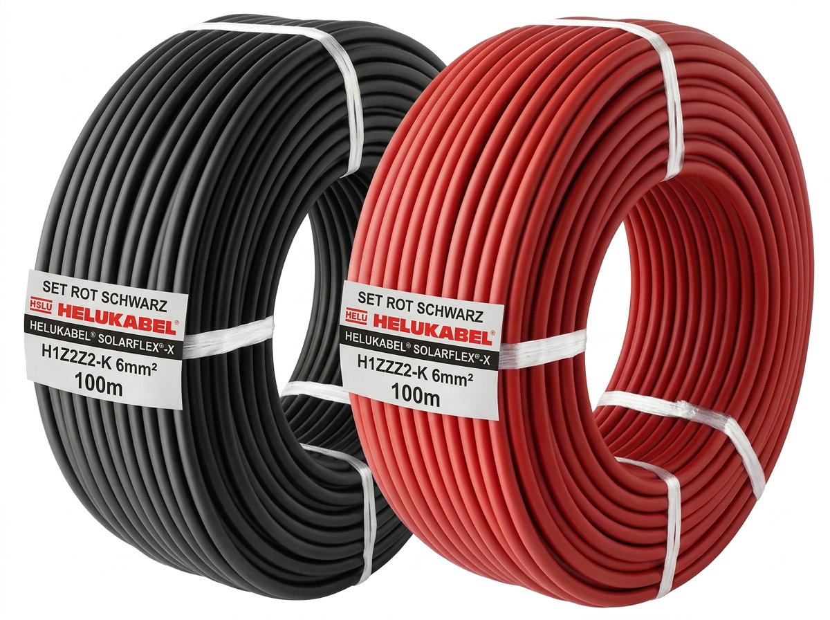2x 100m Solarkabel 6mm² H1Z2Z2-K rot + schwarz - UV-beständig, halogenfrei, flexibel, Photovoltaik Kabel, PV Kabel für Solarpanel, Wechselrichter & Laderegler