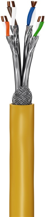 50m GHMT-zertifiziertes CAT 8.1 Verlegekabel, S/FTP (PiMF), gelb AWG22